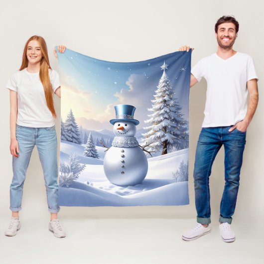 Blauwe Hoed Sneeuwman Fleece Deken (In situ)