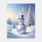 Blauwe Hoed Sneeuwman Fleece Deken (Voorkant)