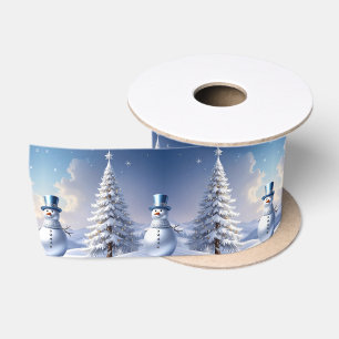 Blauwe Hoed Sneeuwman Kerstboom Holiday Satijn Satijnen Lint