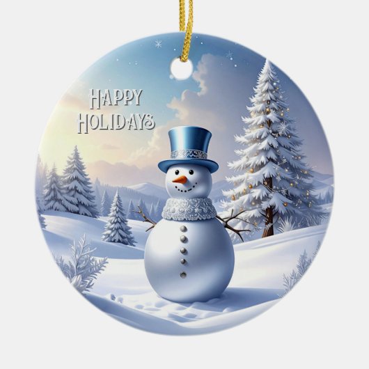 Blauwe Hoed Sneeuwman Kerstboom Kerst Ornament (Voorkant)