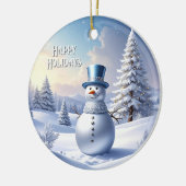 Blauwe Hoed Sneeuwman Kerstboom Kerst Ornament (Links)