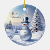 Blauwe Hoed Sneeuwman Kerstboom Kerst Ornament (Achterkant)