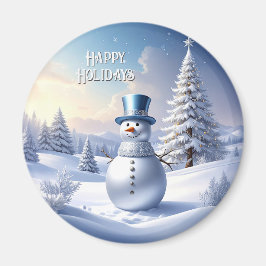 Blauwe Hoed Sneeuwman Kerstboom Kerstmagneet Magneet