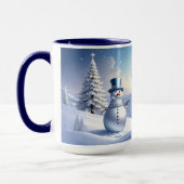 Blauwe Hoed Sneeuwman Kerstboom Kerstmug Mok (Links)