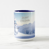 Blauwe Hoed Sneeuwman Kerstboom Kerstmug Mok (Midden)
