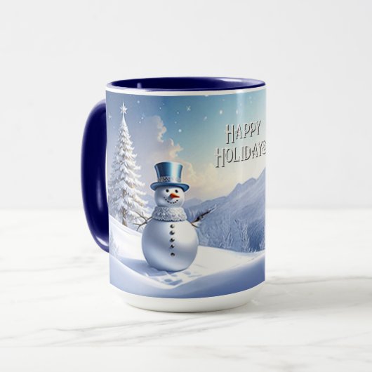 Blauwe Hoed Sneeuwman Kerstboom Kerstmug Mok (Voorkant links)