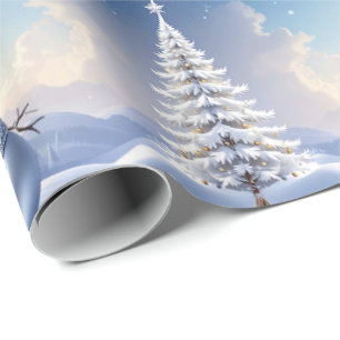 Blauwe Hoed Sneeuwman Kerstboom Vakantie Cadeaupapier