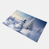 Blauwe Hoed Sneeuwman Kerstboom Vakantie Deurmat (Schuin)