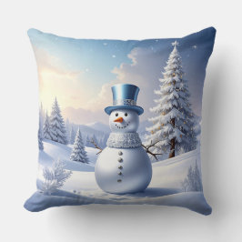 Blauwe Hoed Sneeuwman Kerstboom Vakantie Kussen
