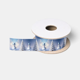 Blauwe Hoed Sneeuwman Kerstboom Vakantie Satijn Satijnen Lint