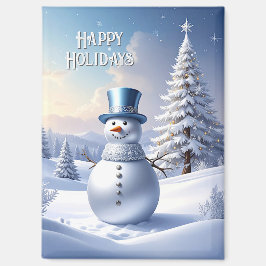 Blauwe Hoed Sneeuwman Kerstboom Vakantiemagneet Magneet