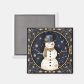 Blauwe Hoed Sneeuwman Kerstmagneet Magneet (Voorkant / Achterkant)