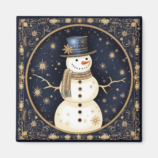 Blauwe Hoed Sneeuwman Kerstmagneet Magneet (Voorkant)