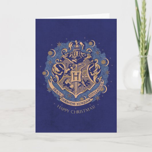 Blauwe HOGWARTS™ Krans Kerstkrans Feestdagen Kaart (Voorkant)