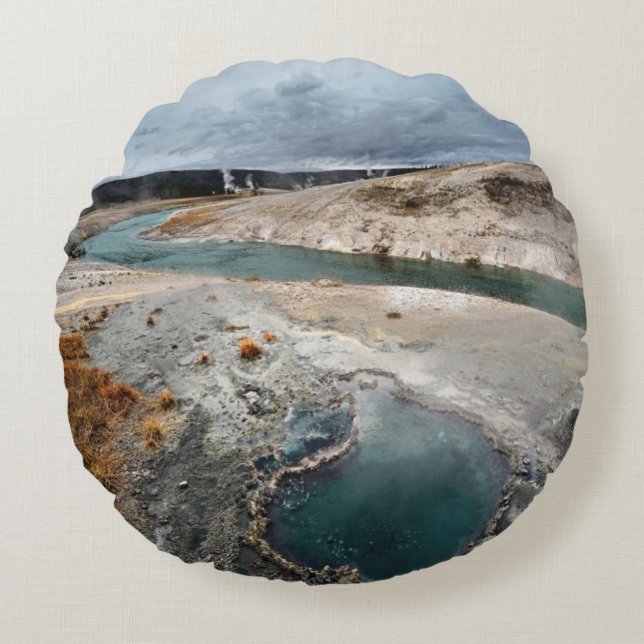 Blauwe hol rond kussen (Voorkant)