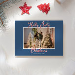 Blauwe Holly Jolly Kerstmis Foto en brief Feestdagenkaart<br><div class="desc">Deze Blue Holly Jolly Christmas Photo and Letter Holiday Kaart design heeft eenvoudige, lichte en vrolijke achtergronden van blauw en rood met strakke witte randen en klassieke typografie, verfraaid met een grillige snoepriet-stijl script voor titels en kopteksten. Maak er een vrolijk en vrolijk kerstfeest van met dit leuke, feestelijke ontwerp...</div>