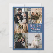 Blauwe Holly Jolly Kerstmis Vijf Fotocollage Feestdagenkaart (Voorkant)