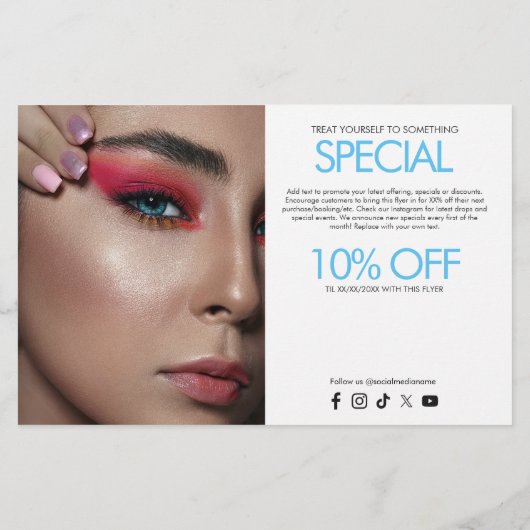 Blauwe Holografische Opal Glitter Make-up, Schoonh Flyer (Achterkant)