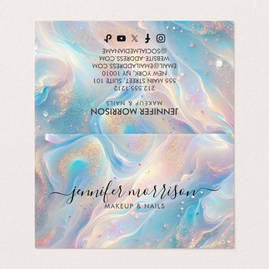 Blauwe Holografische Opal Glitter Make-up, Schoonh Visitekaartje (Buitenkant ongevouwen)