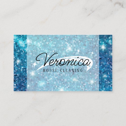 Blauwe Holografische Textuur Maid Cleaning Service Visitekaartje (Achterkant)