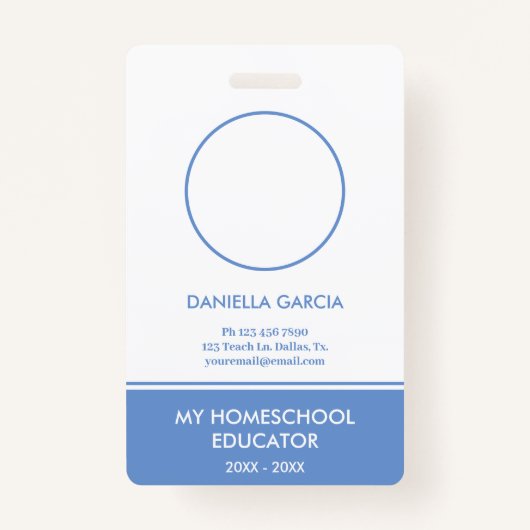 Blauwe Homeschool leraar ID-badge Badge (Voorkant)