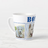 Blauwe hond 3 Foto collage met naam Latte Mok (Linkerhoek)