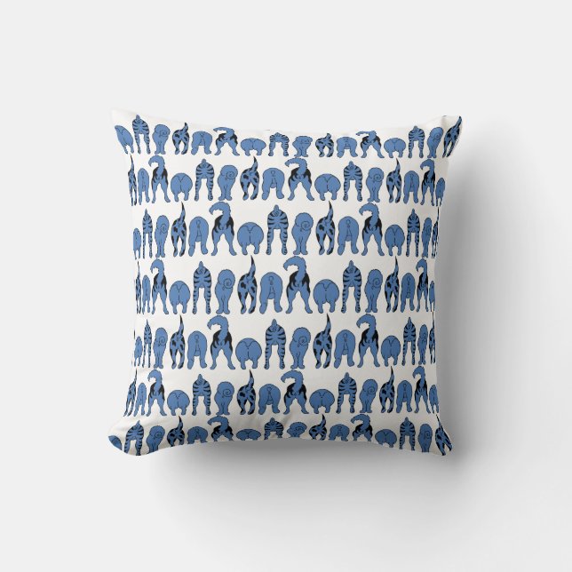 Blauwe Hond Billen Patroon Kussen (Voorkant)