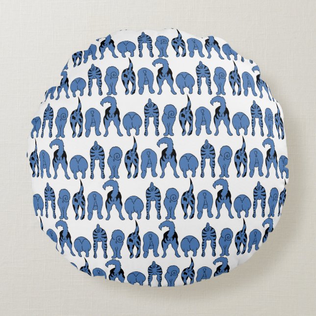 Blauwe Hond Billen Patroon Rond Kussen (Voorkant)
