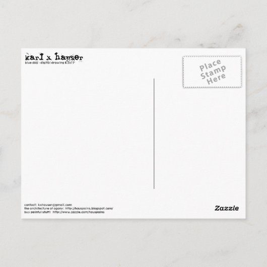 blauwe hond briefkaart (Achterkant)