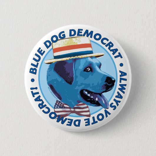 Blauwe hond-democraat. Knoop  Ronde Button 5,7 Cm (Voorkant)