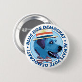Blauwe hond-democraat. Knoop  Ronde Button 5,7 Cm (Voorkant /achterkant)