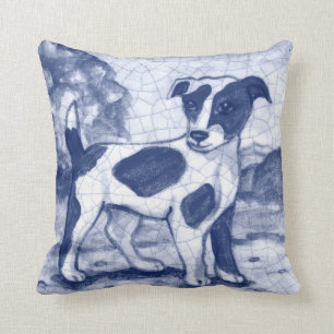  blauwe hond drager Dedham Delft Cottage Kussen