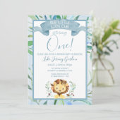 Blauwe hond eerste verjaardag kaart (Staand voorkant)