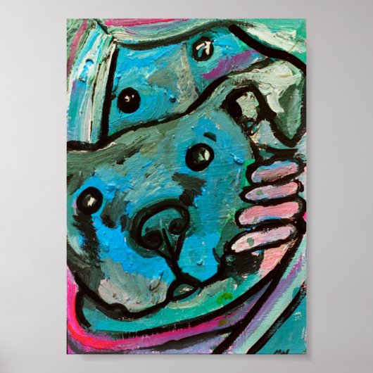 blauwe hond en meisje poster (Voorkant)