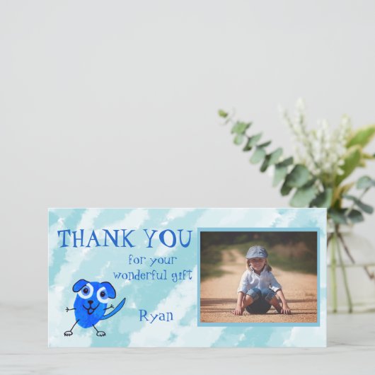 Blauwe hond gepersonaliseerde dank u bedankkaart (Staand voorkant)