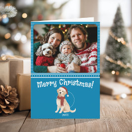 Blauwe Hond Illustratie Familie Foto Vrolijk Kerst Kaart