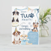 Blauwe hond klaar voor twee feestdagen kaart (Staand voorkant)