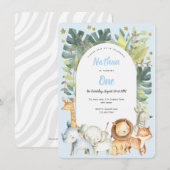 Blauwe hond op 1 verjaardag safari oerwoud kaart (Voorkant / Achterkant)