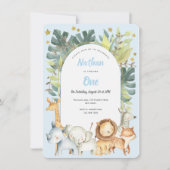 Blauwe hond op 1 verjaardag safari oerwoud kaart (Voorkant)