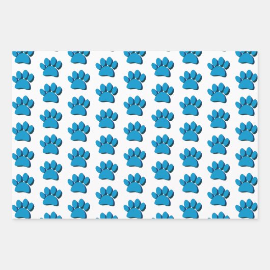 Blauwe Hond Paw 3D Art Patroon Inpakpapier Vel (Voorkant 2)