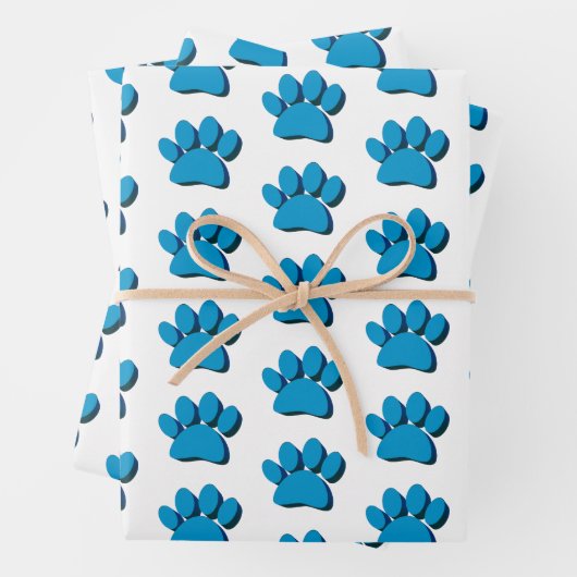 Blauwe Hond Paw 3D Art Patroon Inpakpapier Vel (In situ)