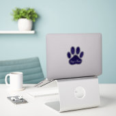 Blauwe Hond Pootafdruk Met Aangepaste Naam Geperso Sticker (Laptop op bureau)