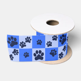 Blauwe Hond Pootafdruk Schachbrett Satijnen Lint