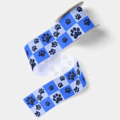 Blauwe Hond Pootafdruk Schachbrett Satijnen Lint (Achterkant)