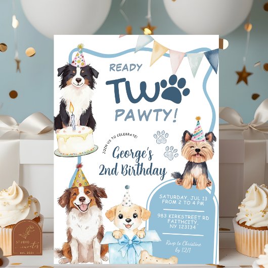 Blauwe Hond Ready Two Pawty Verjaardag Kaart