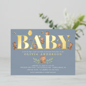 Blauwe Honing Beer Baby Shower Uitnodiging (Staand Voorkant)