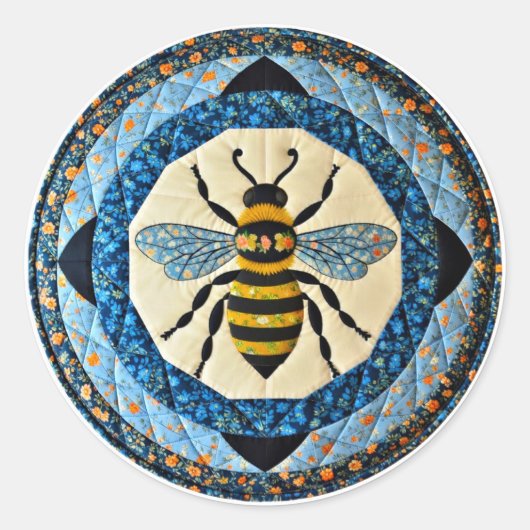 Blauwe honingbijdeken ronde sticker (Voorkant)