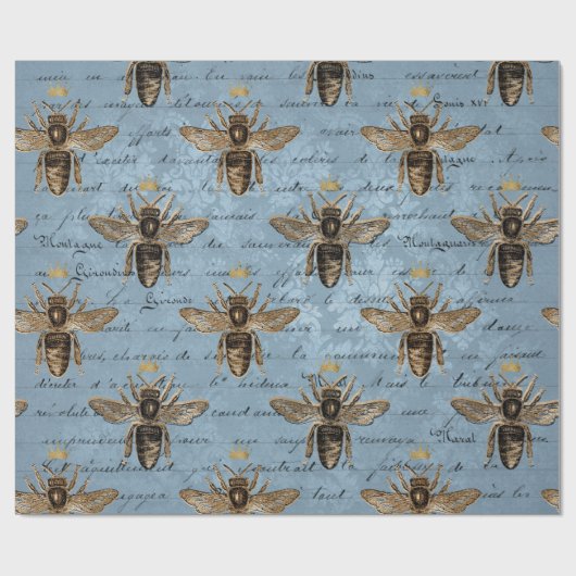  blauwe honingbijen cadeaupapier (Vlak)