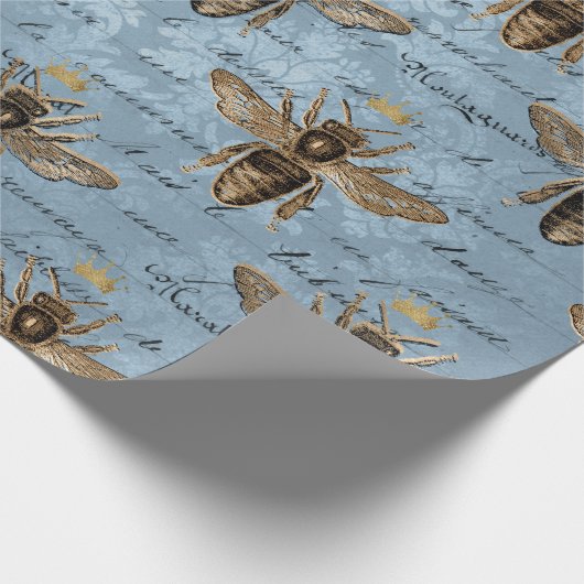  blauwe honingbijen cadeaupapier (Hoek)