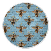 blauwe honingbijen keramische knop (Voorkant)